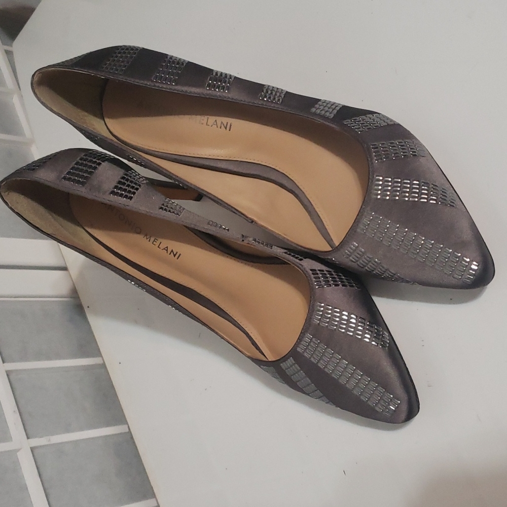 Antonio Melani Gray Satin Jeweled Heels